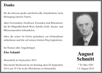 Traueranzeige von August Schmitt 