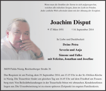 Traueranzeige von Joachim Disput 
