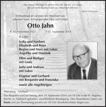 Traueranzeige von Otto Jahn 