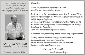 Traueranzeige von Manfred Schmidt 