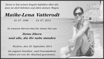 Traueranzeige von Maike-Lena Vatterodt 
