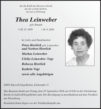 Traueranzeige von Thea Leinweber 