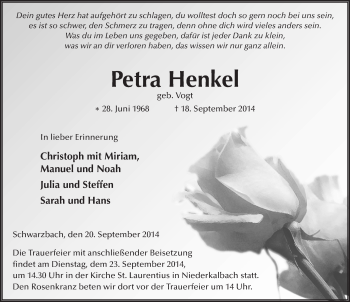 Traueranzeige von Petra Henkel 