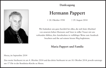 Traueranzeige von Hermann Pappert 