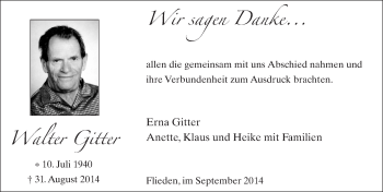 Traueranzeige von Walter Gitter 