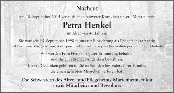Traueranzeige von Petra Henkel 