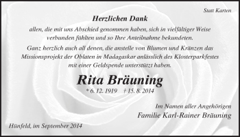 Traueranzeige von Rita Bräuning 