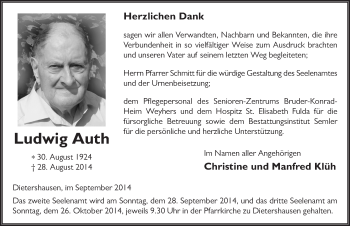 Traueranzeige von Ludwig Auth 