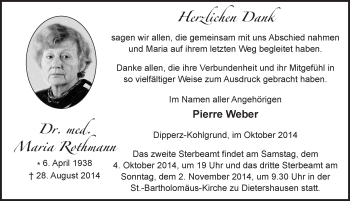 Traueranzeige von Maria Rothmann 