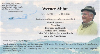Traueranzeige von Werner Mihm 
