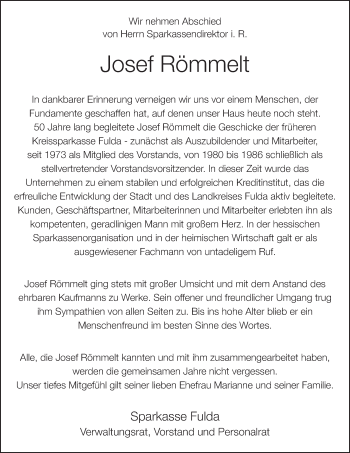 Traueranzeige von Josef Römmelt 