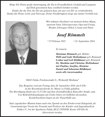 Traueranzeige von Josef Römmelt 