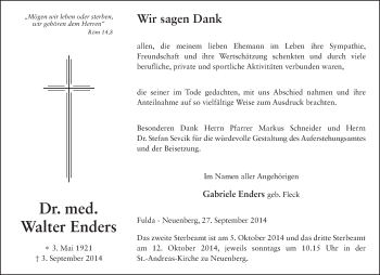 Traueranzeige von Walter Enders 