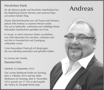 Traueranzeige von Andreas Felix 