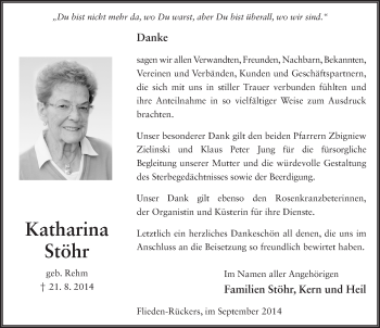 Traueranzeige von Katharina Stöhr 