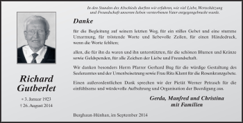 Traueranzeige von Richard Gutberlet 