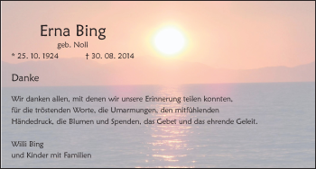 Traueranzeige von Erna Bing 