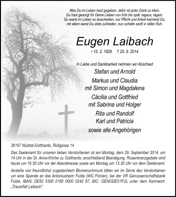 Traueranzeige von Eugen Laibach 