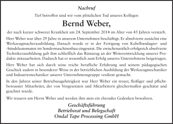 Traueranzeige von Bernd Weber 