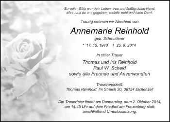 Traueranzeige von Annemarie Reinhold 