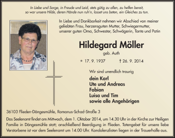 Traueranzeige von Hildegard Möller 