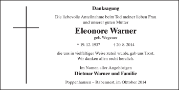 Traueranzeige von Elonore Clara Elisabeth Warner 