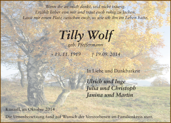 Traueranzeige von Tilly Wolf 