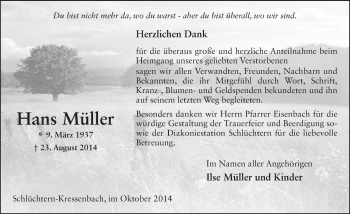 Traueranzeige von Hans Müller 