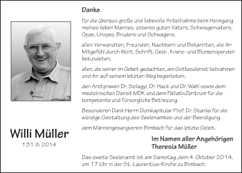 Traueranzeige von Willi Müller 