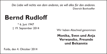 Traueranzeige von Bernd Rudloff 