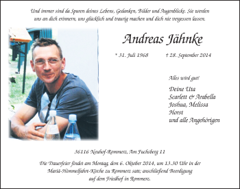 Traueranzeige von Andreas Jähnke 