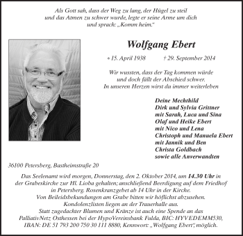 Traueranzeige von Wolfgang Ebert 