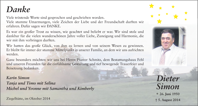  Traueranzeige für Dieter Simon vom 04.10.2014 aus 