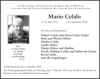 Traueranzeige von Mario Cefalo 