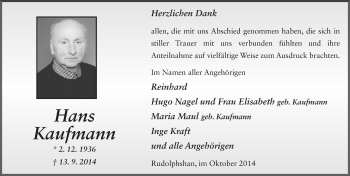 Traueranzeige von Hans Kaufmann 