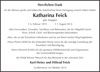 Traueranzeige von Katharina Feick 