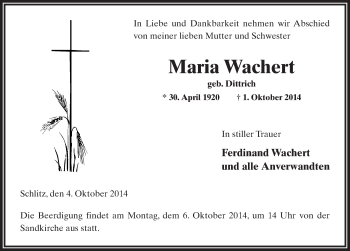 Traueranzeige von Maria Wachert 
