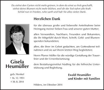 Traueranzeige von Giesela Heumüller 