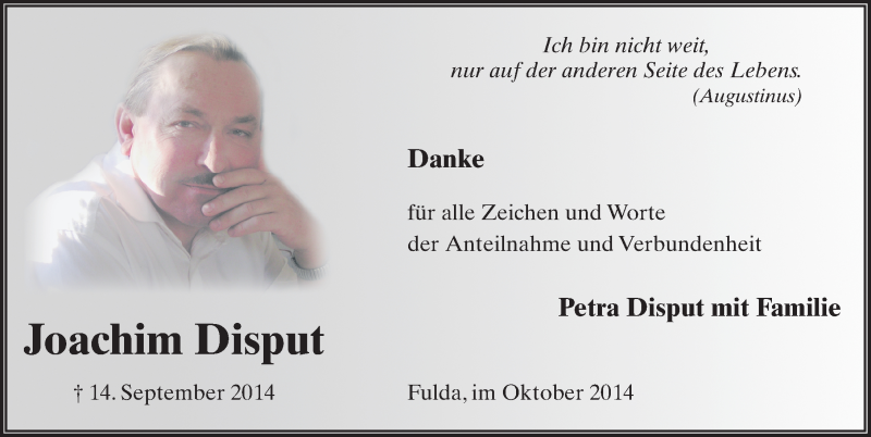  Traueranzeige für Joachim Disput vom 11.10.2014 aus 