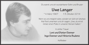 Traueranzeige von Uwe Langer 