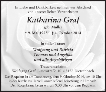 Traueranzeige von Katharina Graf 