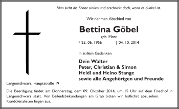 Traueranzeige von Bettina Göbel 