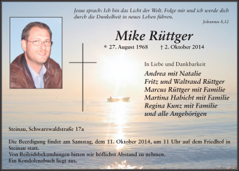 Traueranzeige von Mike Rüttger 