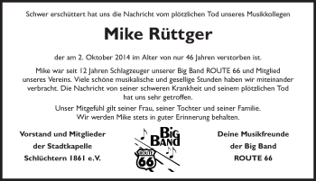 Traueranzeige von Mike Rüttger 