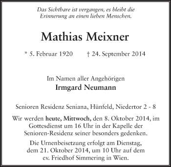 Traueranzeige von Mathias Meixner 