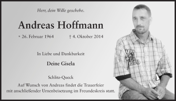 Traueranzeige von Andreas Hoffmann 