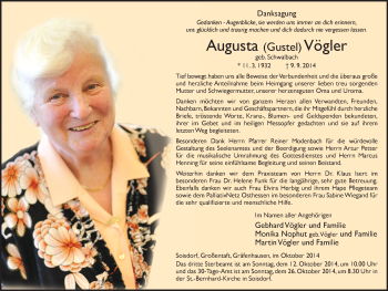 Traueranzeige von Augusta Vögler 