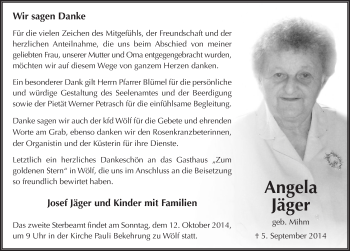Traueranzeige von Angela Jäger 