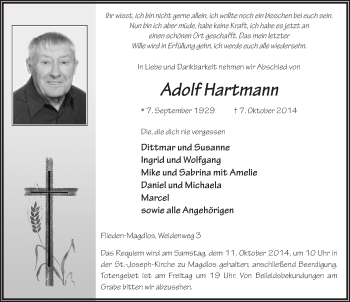 Traueranzeige von Adolf Hartmann 