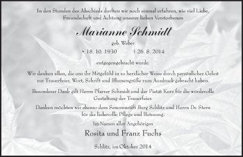 Traueranzeige von Marianne Schmidt 
